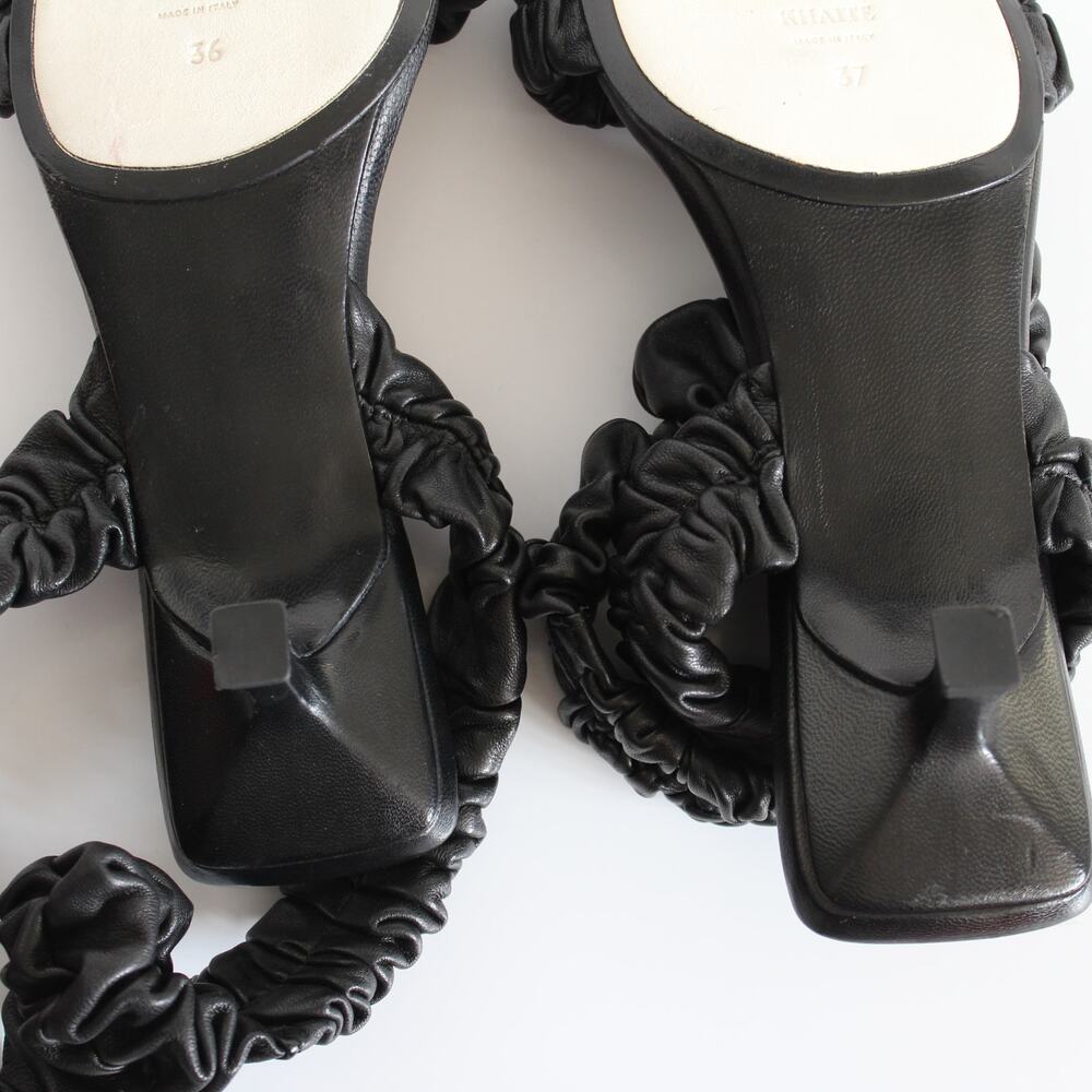 Khaite Lexington Black Ruched Leather Kitten-Heel Sandals (two different sizes) - Picture 13 of 16